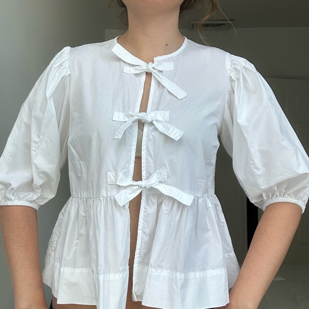 GANNI WHITE BOW BLOUSE